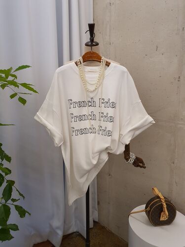 [겨울신상 무배] 프렌치 영문 프린팅 루즈핏 피치 기모 반팔 티셔츠