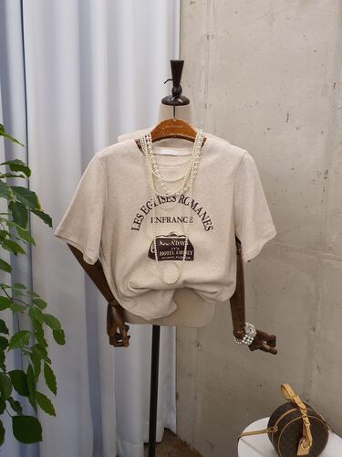[겨울신상 무배] 프랑 레터링 피치 기모 라운드 반팔 티셔츠