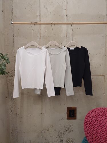 [봄신상 무배] 레킨 모달 스판 슬림핏 웨이브 넥 긴팔 티셔츠