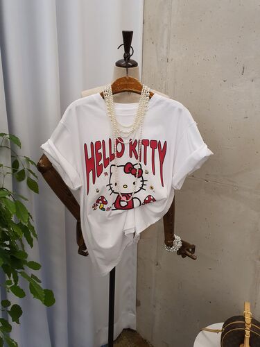 [봄신상 무배] 안녕 고양이 프린팅 라운드 반팔 티셔츠