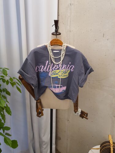 [봄신상 무배] 핑크카 나염 구제 컷팅 크롭 라운드 반팔 티셔츠