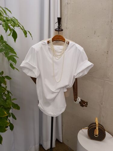 [봄신상 무배] 베드럽 어깨 패드 오버핏 레이어드 끈 티셔츠