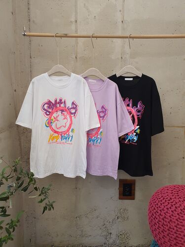 [봄신상 무배] 킵스마일 프린팅 오버핏 라운드 반팔 티셔츠