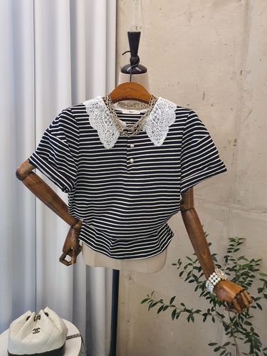 [여름신상 무배] 에그 레이스카라 퍼프 줄 진주 단추 티셔츠