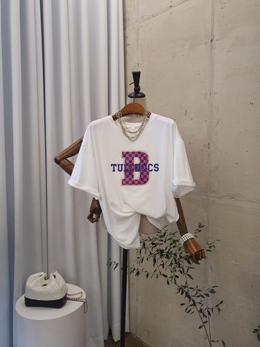 [여름신상 무배] 체스 체크 B영문 나염 오버핏 박스 티셔츠