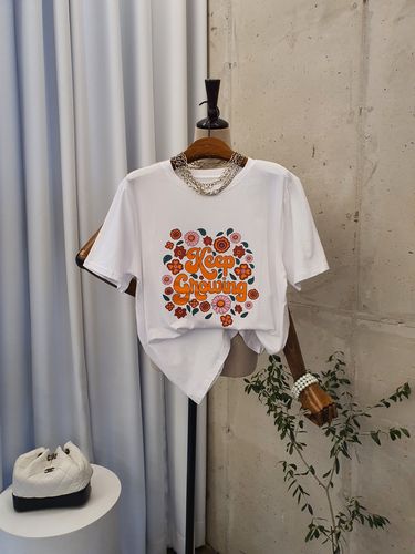 [여름신상 무배] 킵 컬러 플라워 프린팅 라운드 반팔 티셔츠