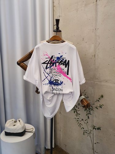 [남녀공용 무배] 네온 유니크 레터링 오버핏 라운드 반팔 티셔츠