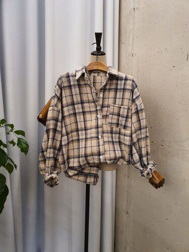 [겨울신상 무배] 유즈 체크 오버핏 박시 기모 셔츠