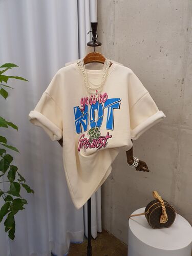 [겨울신상 무배] 유어낫 레터링 도톰 양기모 라운드 반팔 티셔츠