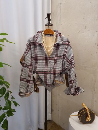 [겨울신상 무배] 포션 체크무늬 도톰  털안감 루즈핏 남방
