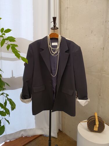 [블랙라벨 무배] 쉐이드 셔츠 배색 루즈핏 어깨패드 자켓