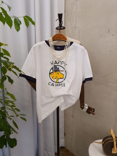 [봄신상 무배] 해피캠퍼 프린팅 배색 라운드 반팔 티셔츠
