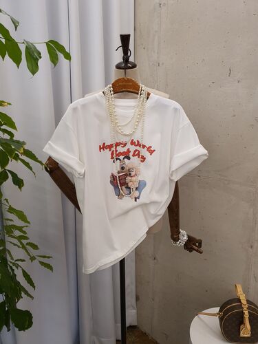 [봄신상 무배] 해피독 프린팅 라운드 반팔 티셔츠