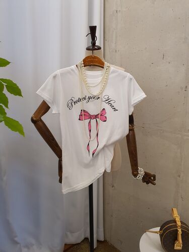 [1+1봄신상 무배] 핑쿠리본 나염 라운드 반팔 티셔츠