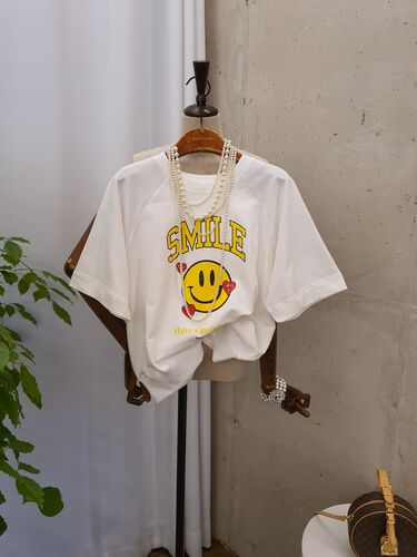 [봄신상 무배] 조이 하트 스마일 나그랑 반팔 맨투맨 티셔츠