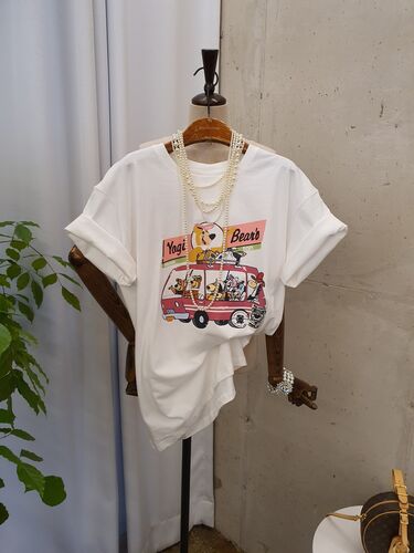 [봄신상 무배] 핑크버스 프린팅 라운드 반팔 티셔츠