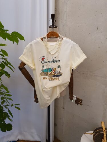 [봄신상 무배] 선샤인 프린팅 라운드 반팔 티셔츠
