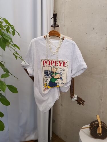 [여름신상 무배] 컬러 뽀빠이 패치 루즈핏 라운드 반팔 티셔츠